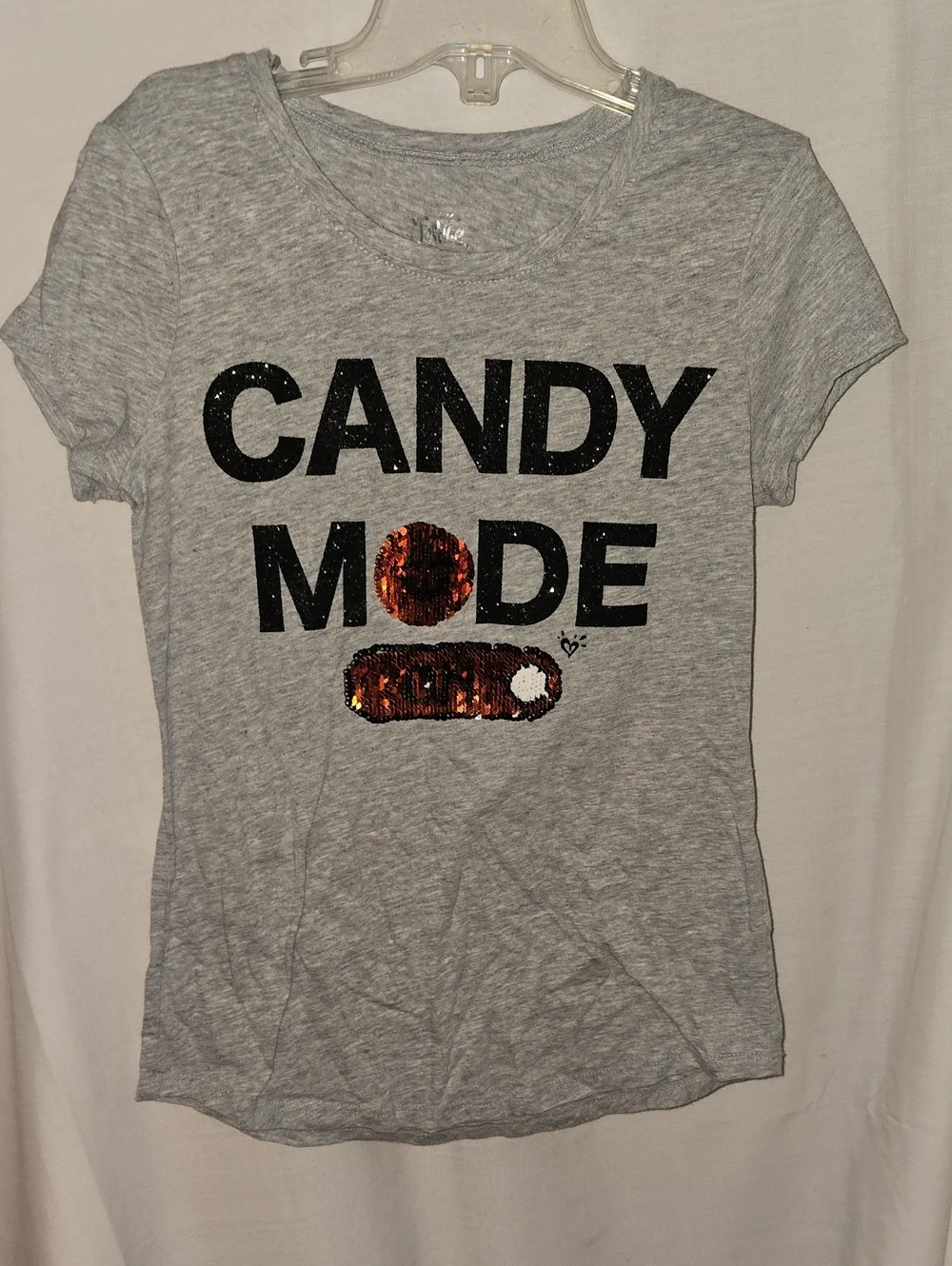 Justice Gray 'Candy Mode' Short Sleeve Halloween Tee with Orange Sequin Detail